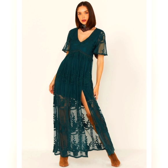 Shyanne | Dresses | Shyanne Womens Floral Lace Split Leg Maxi Dress In Deep Teal Size Large | Poshmark Shyanne | Dresses | Shyanne Womens Floral Lace Split Leg Maxi Dress In Deep Teal Size Large | Poshmark